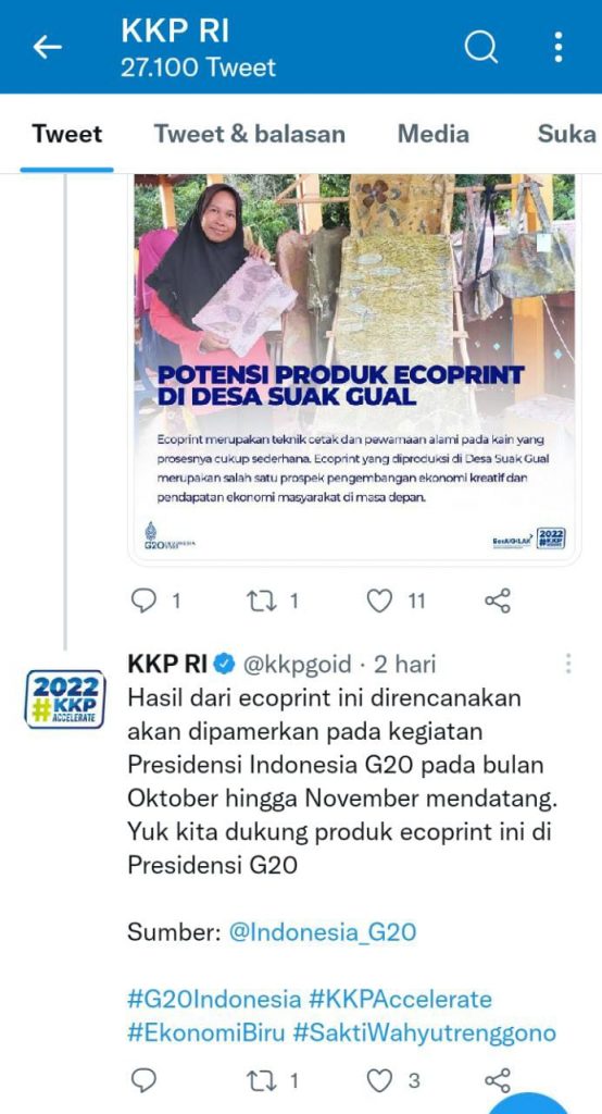 Menteri Sakti Lewat Twitter KKP RI, Beri Dukungan Pameran Ecoprint Suak Gual untuk Persiapan G20 6 IMG-20220617-WA0123