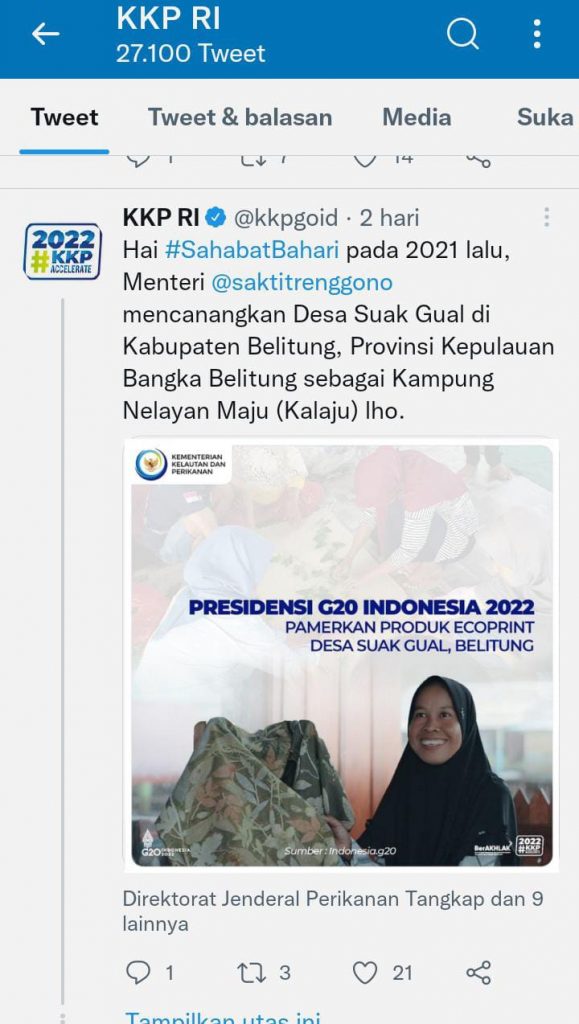 Menteri Sakti Lewat Twitter KKP RI, Beri Dukungan Pameran Ecoprint Suak Gual untuk Persiapan G20 4 IMG-20220617-WA0125