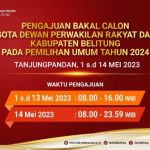 Hari Ini Tanggal 1 Mei hingga 14 Mei 2023,  Pengajuan Bakal Calon Anggota DPRD Kabupaten Belitung pada Pemilu 2024