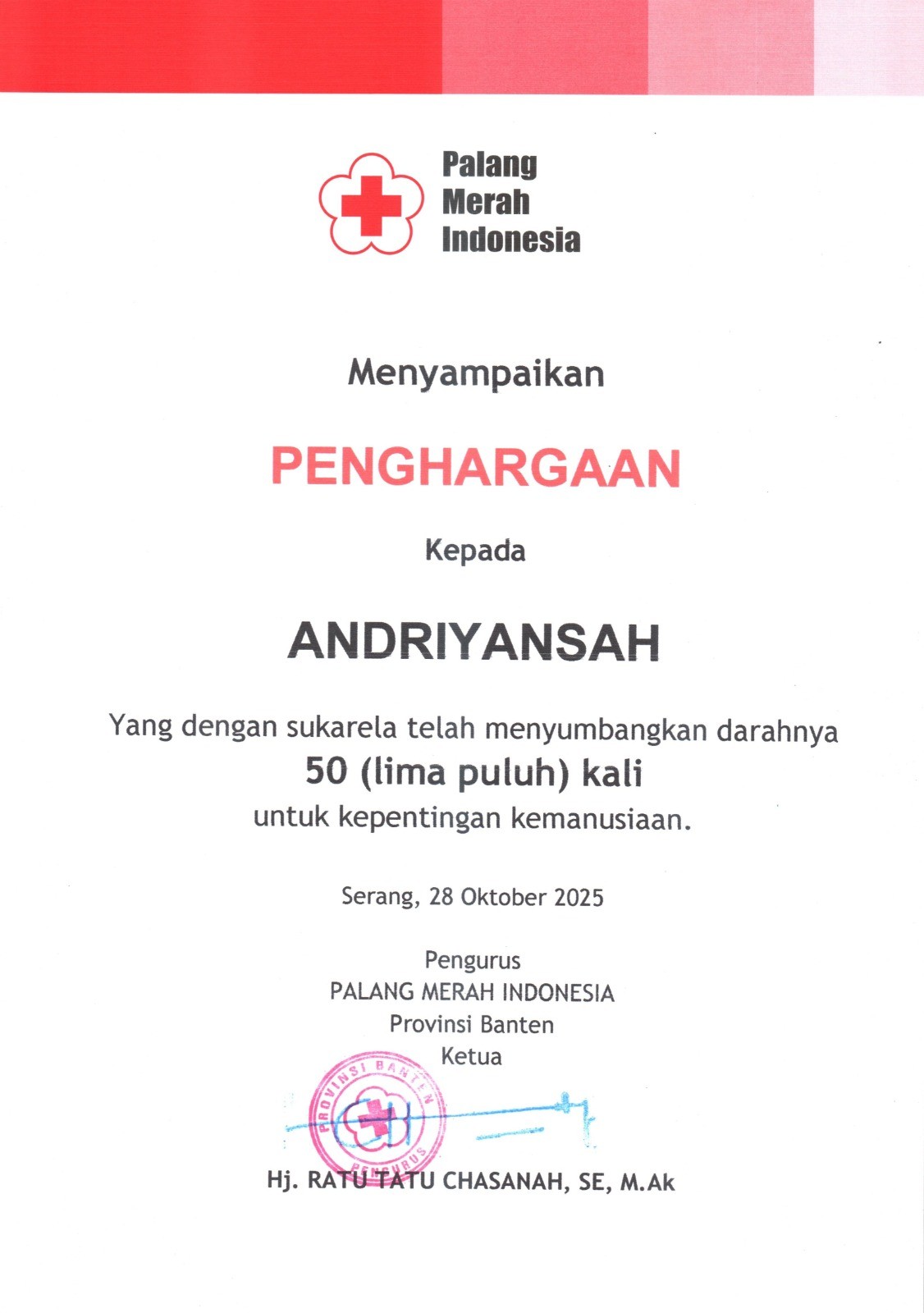 PMI Provinsi Banten Apresiasi 220 Pendonor Darah: Salah Satunya Diantara Penerima adalah Andriryansah, Putra Kelahiran Belitong 4 AddText 11 01 10.02.10