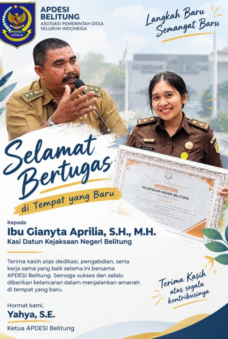 APDESI Beri Apresiasi ke Gianyta Aprilia Selama Tugas di Belitung dan Selamat Tugas di Tempat Baru